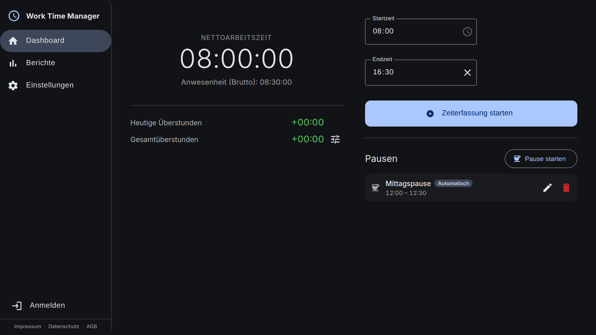 Work Time Manager - Web-App zur Arbeitszeiterfassung